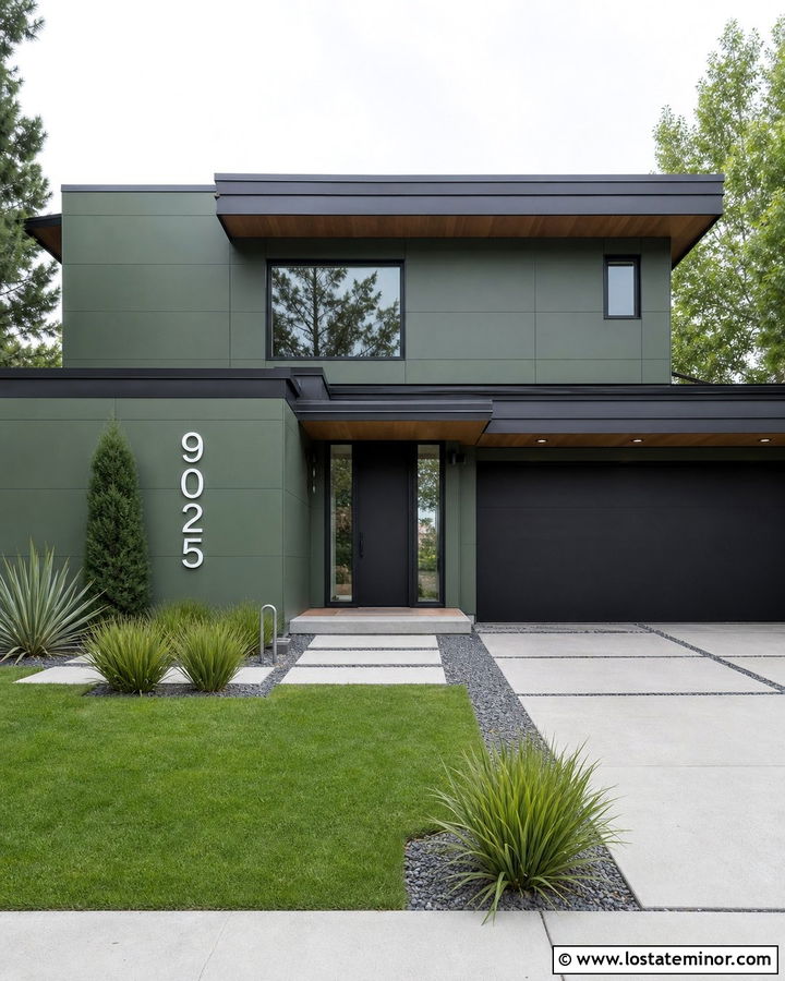 Moss Green Modern House With White House Numbers - 30 Moss Green House Design With House Numbers Ideas