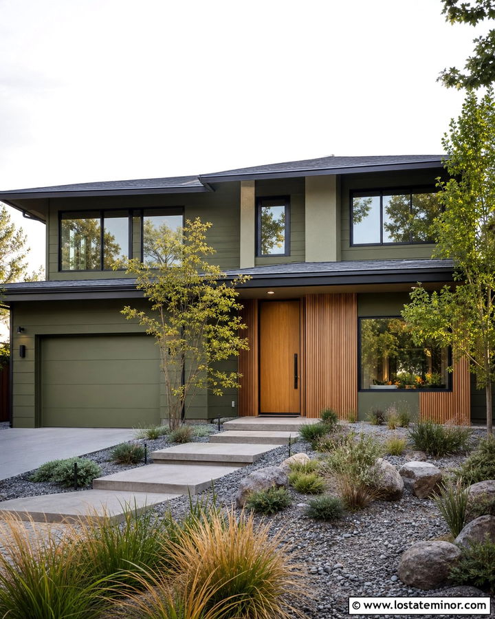 Moss Green Modern House With Wood Panel Wainscoting - 30 Moss Green House Design With Wainscoting Ideas