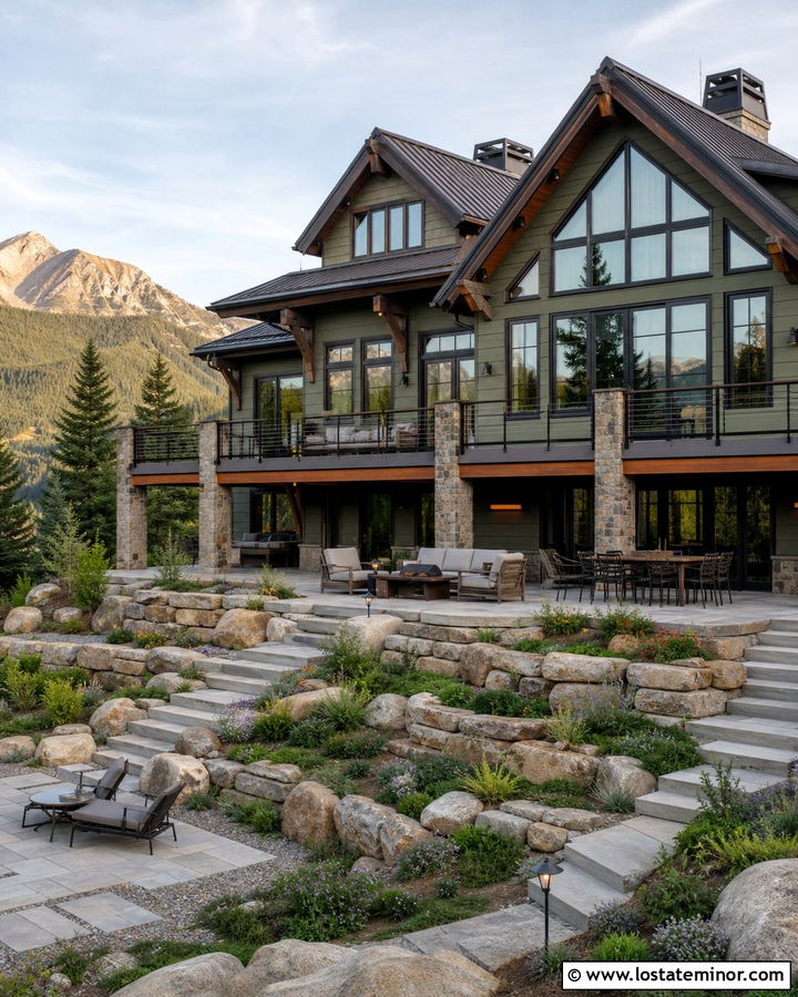 Moss Green Mountain Home With Boulder Landscaping - 30 Moss Green House Design With Backyard Ideas
