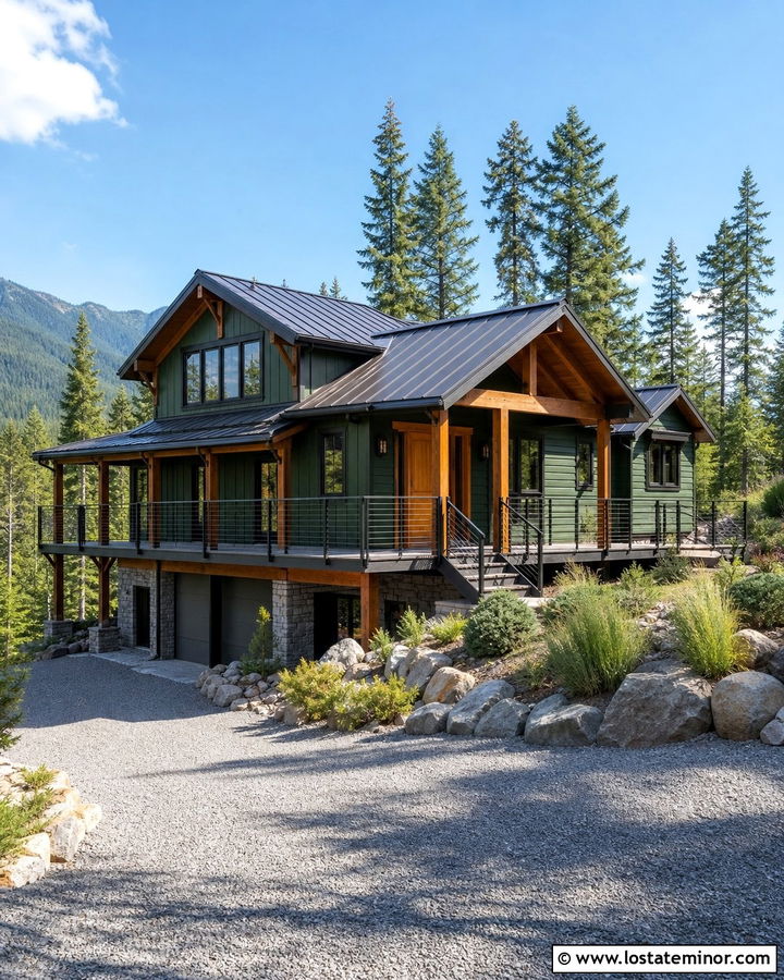 Moss Green Mountain House With Cable Railings - 30 Moss Green House Design With Railings Ideas