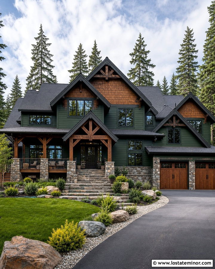 Moss Green Mountain House With Charcoal Shingles - 30 Moss Green House Design With Shingles Ideas