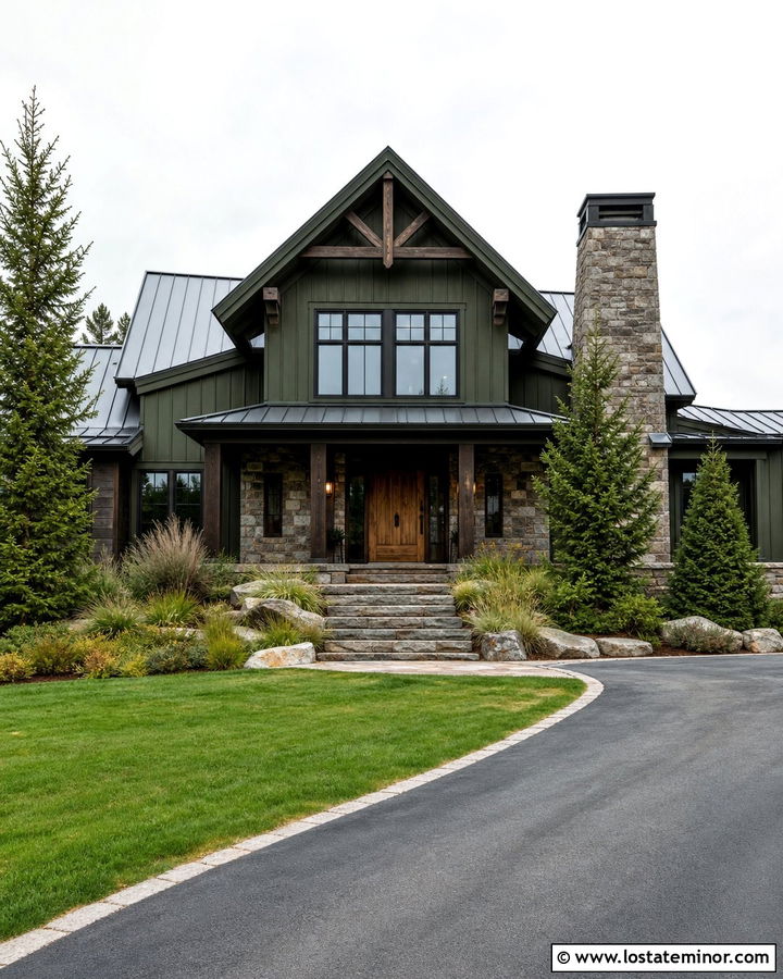 Moss Green Mountain House With Gables - 30 Moss Green House Design With Gables Ideas