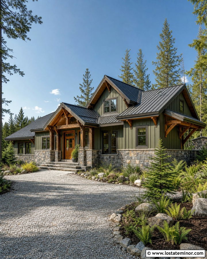 Moss Green Mountain House With Granite Wainscoting - 30 Moss Green House Design With Wainscoting Ideas