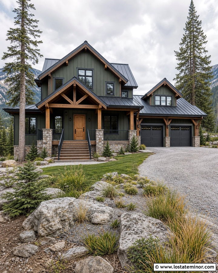 Moss Green Mountain House With Timber Accents - 30 Moss Green House Design With Accents Ideas