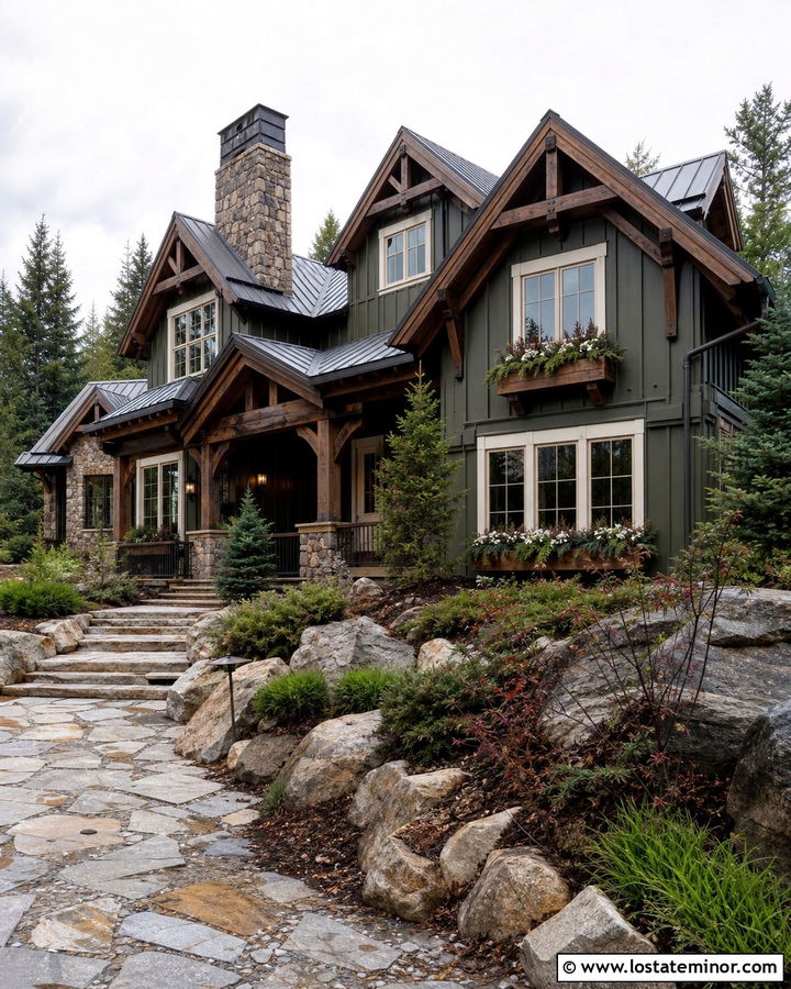 Moss Green Mountain House With Timber Window Boxes - 30 Moss Green House Design With Window Boxes Ideas