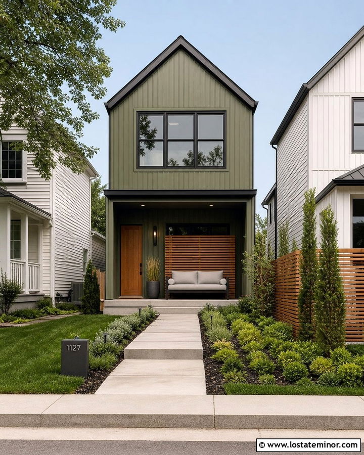 Moss Green Narrow House With Steel Daybed - 30 Moss Green House Design With Daybed Ideas