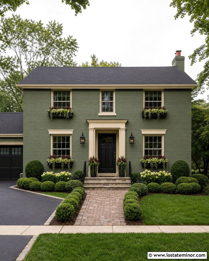 Moss Green Painted Brick House With Iron Window Boxes - 30 Moss Green House Design With Window Boxes Ideas