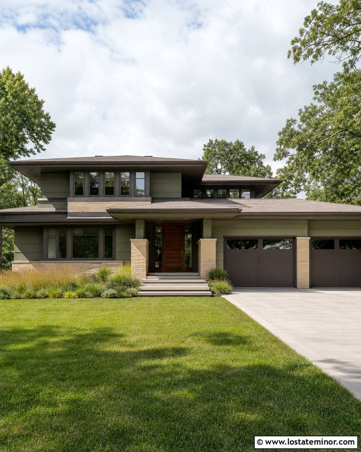 Moss Green Prairie House With Bronze Trim - 30 Moss Green House Design With Trim Ideas