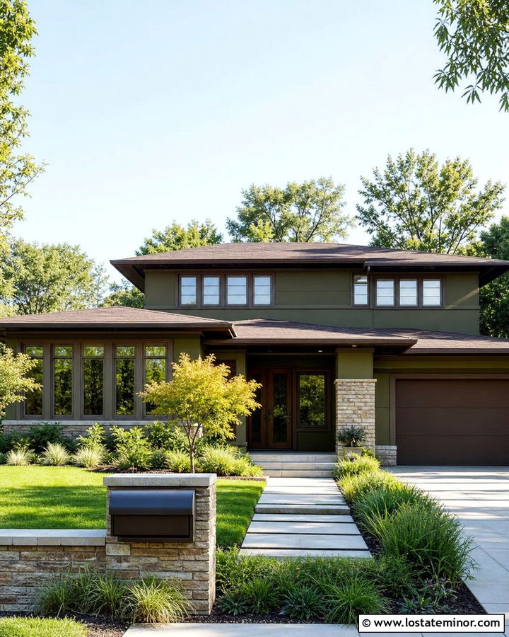 Moss Green Prairie House With Horizontal Mailbox - 30 Moss Green House Design With Mailbox Ideas