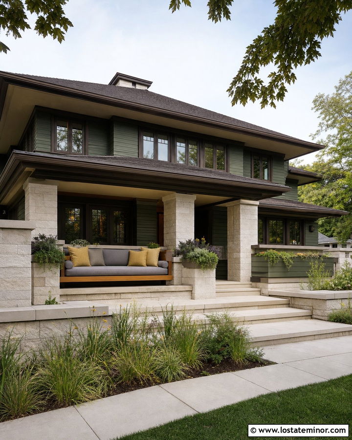 Moss Green Prairie House With Limestone Daybed - 30 Moss Green House Design With Daybed Ideas