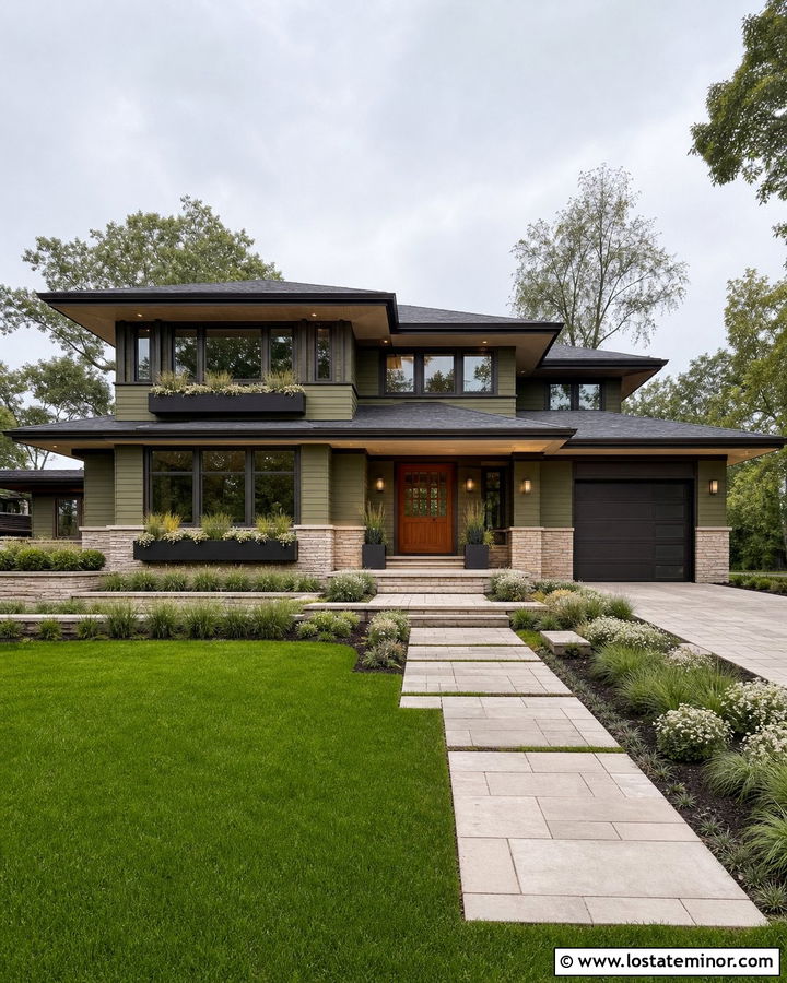 Moss Green Prairie House With Metal Window Boxes - 30 Moss Green House Design With Window Boxes Ideas