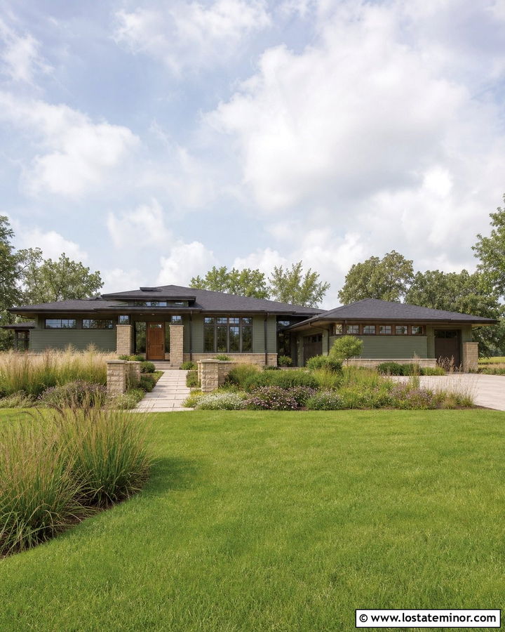Moss Green Prairie House With Native Grass Landscaping - 30 Moss Green House Design With Landscaping Ideas