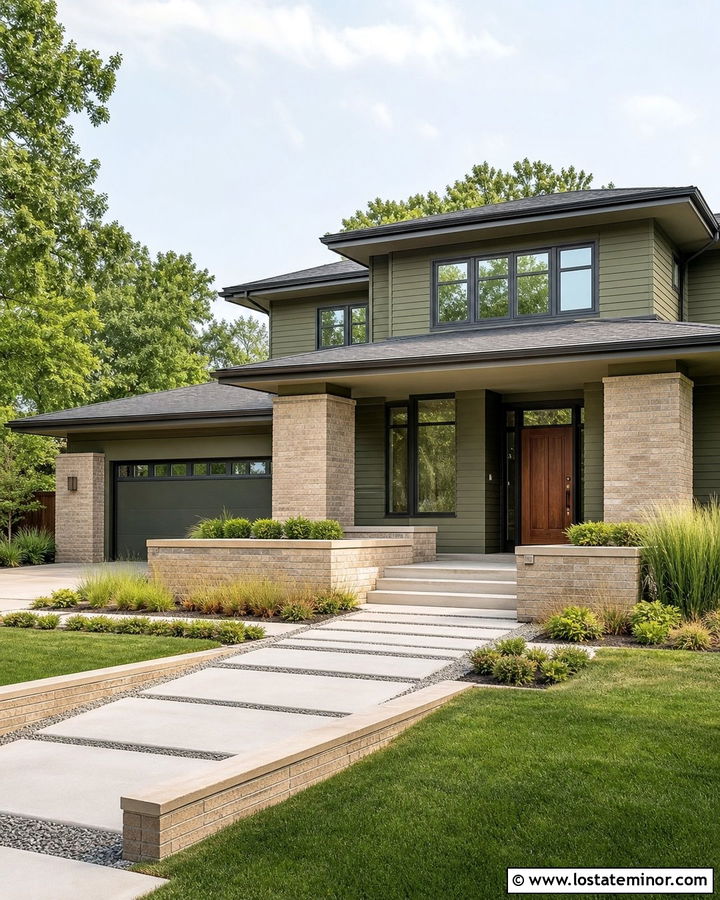 Moss Green Prairie House With Wide Porch Columns - 30 Moss Green House Design With Porch Columns Ideas