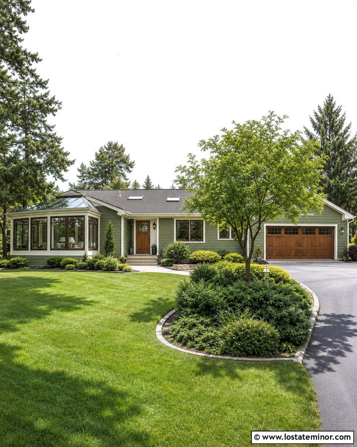Moss Green Ranch House With Corner Sunroom - 30 Moss Green House Design With Sunroom Ideas