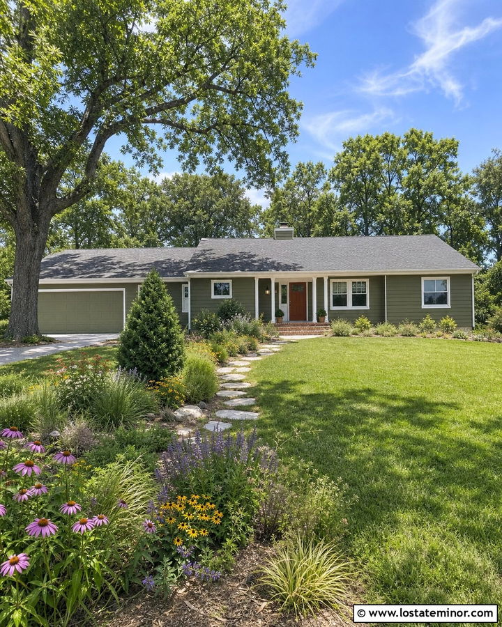 Moss Green Ranch House With Native Landscaping - 30 Moss Green House Design With Front Yard Ideas