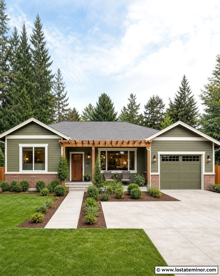 Moss Green Ranch House With Patio Pergola - 30 Moss Green House Design With Pergola Ideas