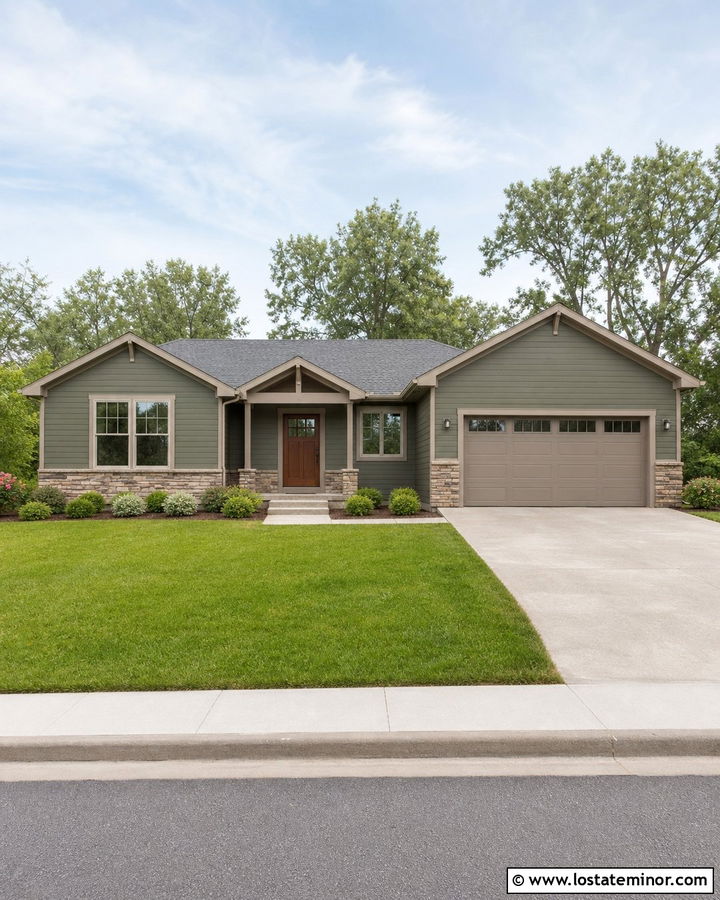 Moss Green Ranch House With Taupe Trim - 30 Moss Green House Design With Trim Ideas