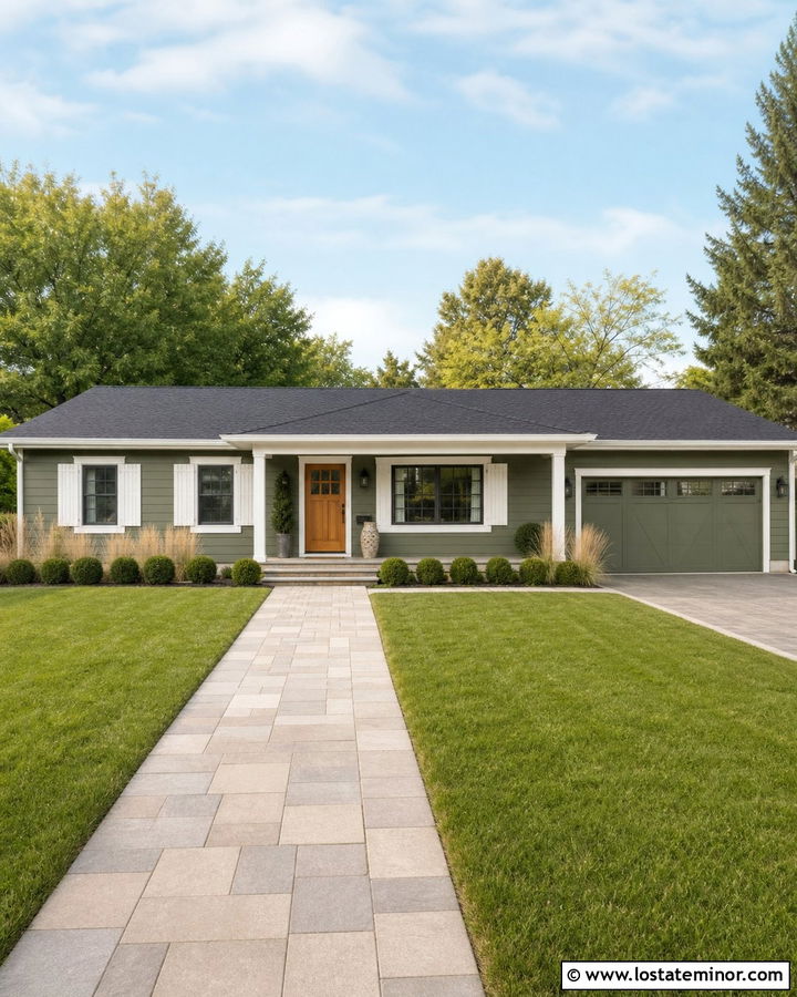 Moss Green Ranch House With White Board And Batten Shutters - 30 Moss Green House Design With Shutters Ideas