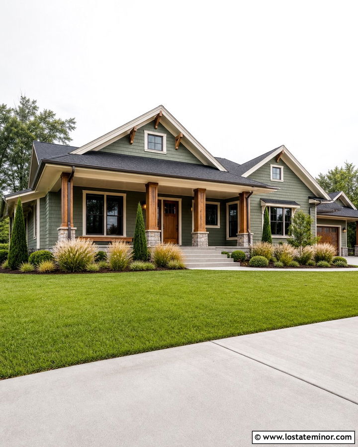 Moss Green Ranch House With Wide Front Porch - 30 Moss Green House Design With Front Porch Ideas