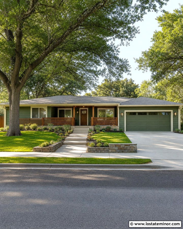 Moss Green Ranch House With Wood Railings - 30 Moss Green House Design With Railings Ideas
