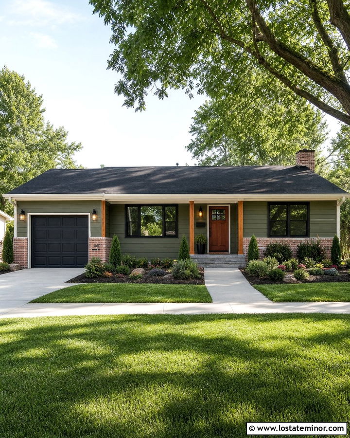 Moss Green Ranch With Black Roof Shingles - 30 Moss Green House Design With Shingles Ideas
