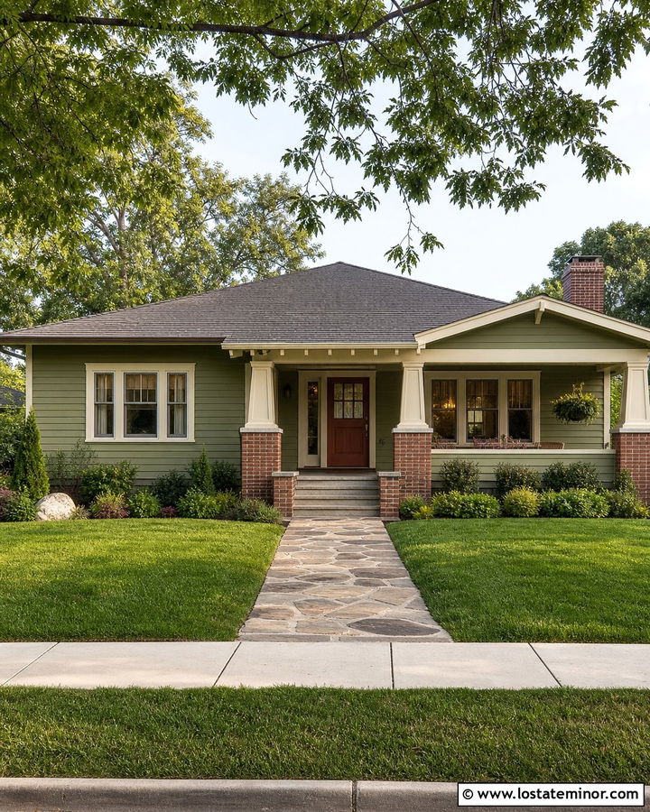 Moss Green Ranch With Brick Porch Columns - 30 Moss Green House Design With Porch Columns Ideas