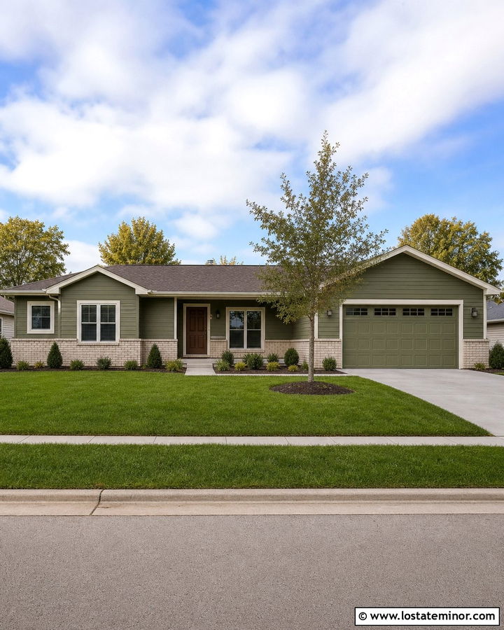 Moss Green Ranch With Buff Brick Wainscoting - 30 Moss Green House Design With Wainscoting Ideas