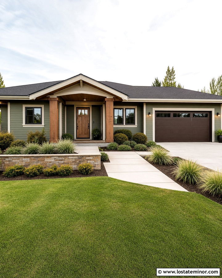 Moss Green Ranch With Cedar Wrapped Porch Columns - 30 Moss Green House Design With Porch Columns Ideas