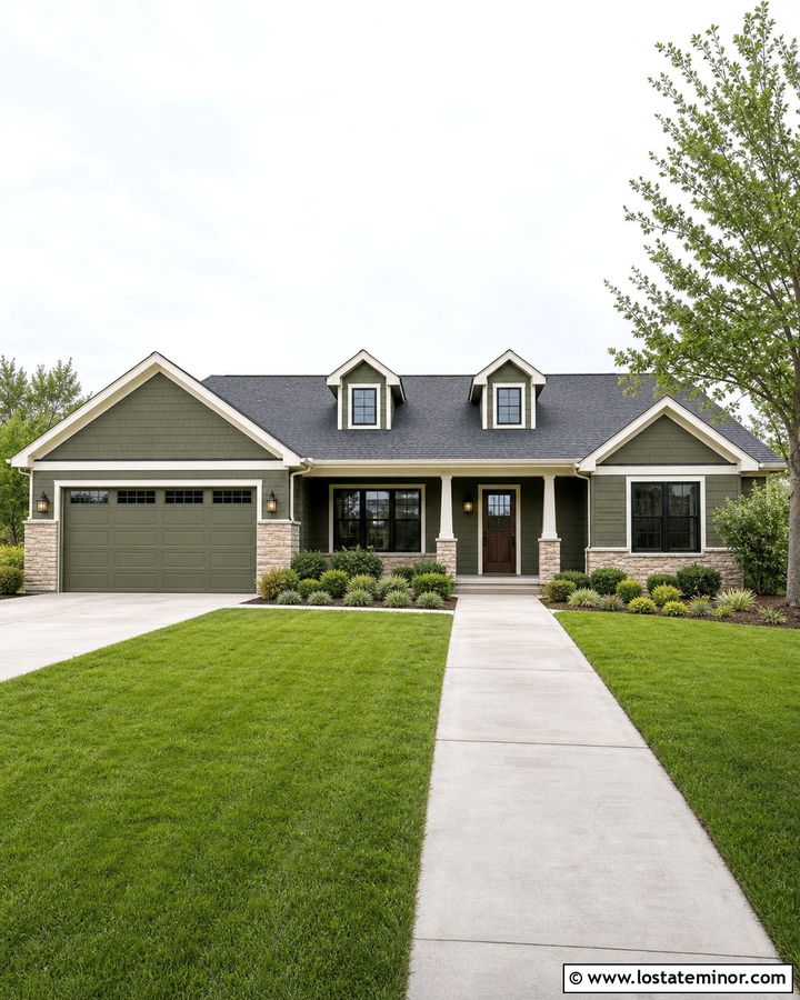 Moss Green Ranch With Front Dormers - 30 Moss Green House Design With Dormers Ideas