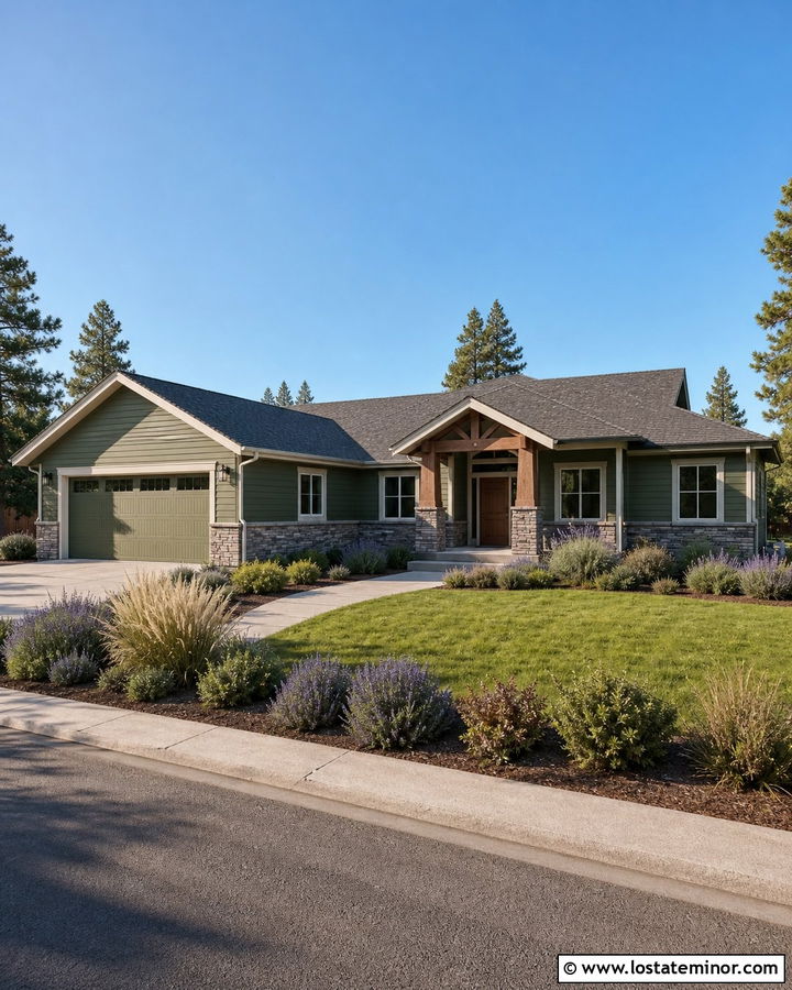 Moss Green Ranch With Gray Stone Wainscoting - 30 Moss Green House Design With Wainscoting Ideas