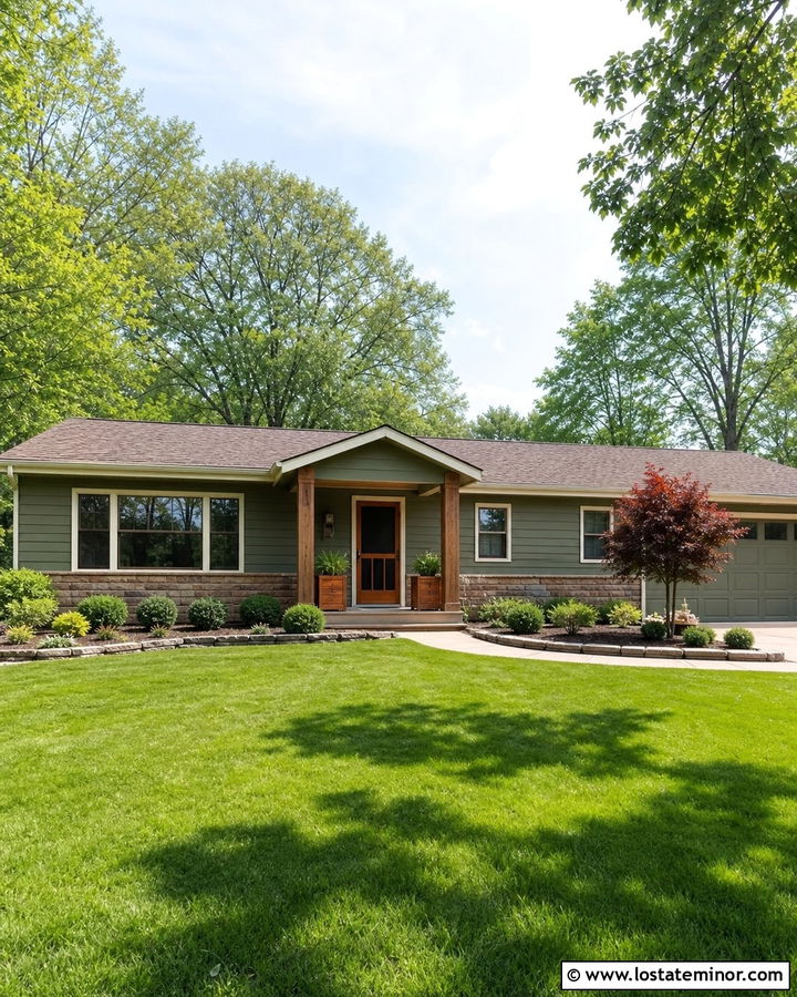 Moss Green Ranch With Natural Wood Screen Door - 30 Moss Green House Design With Screen Door Ideas