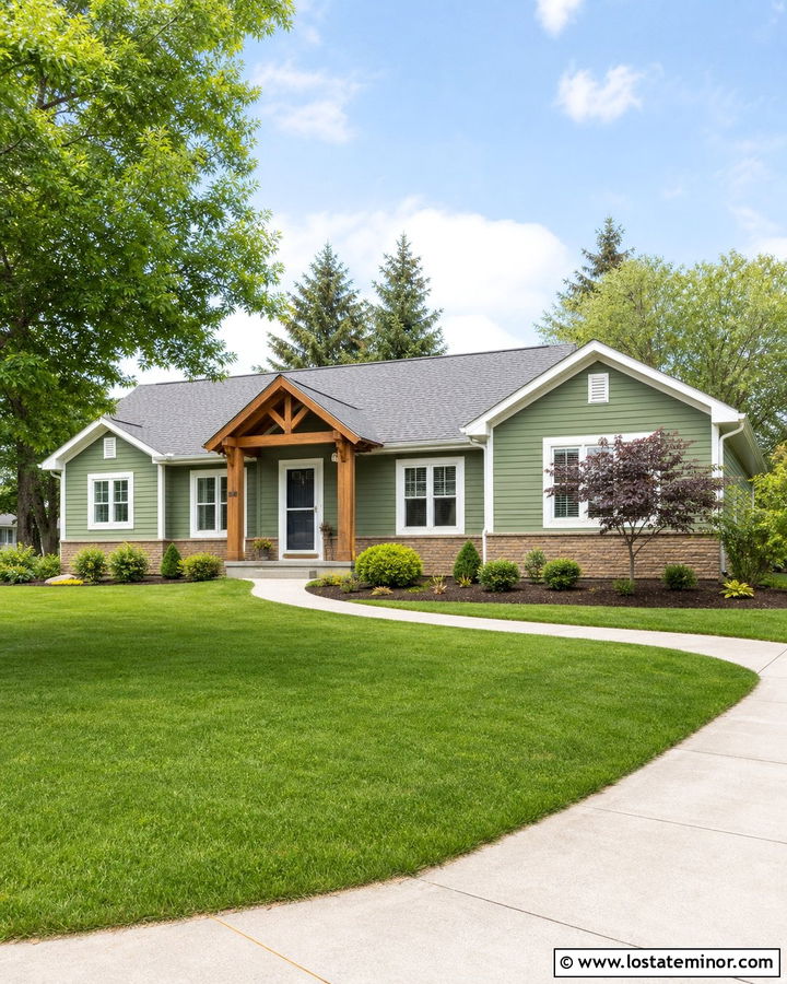 Moss Green Ranch With White Storm Door - 30 Moss Green House Design With Storm Door Ideas