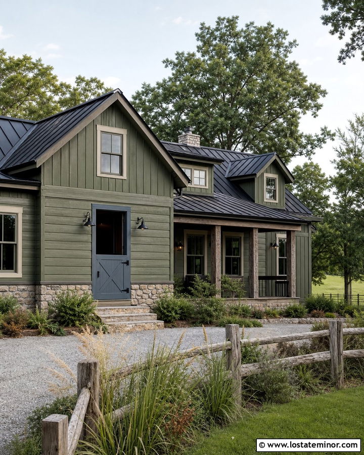 Moss Green Rustic Farmhouse With Blue Gray Dutch Door - 30 Moss Green House Design With Dutch Door Ideas