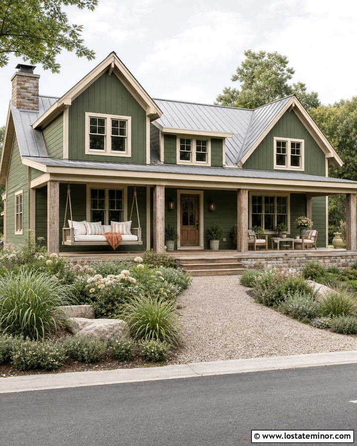Moss Green Rustic Farmhouse With Rope Daybed - 30 Moss Green House Design With Daybed Ideas