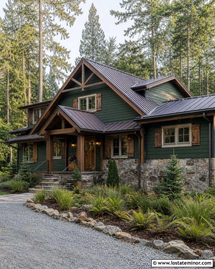 Moss Green Rustic House With Log Shutters - 30 Moss Green House Design With Shutters Ideas