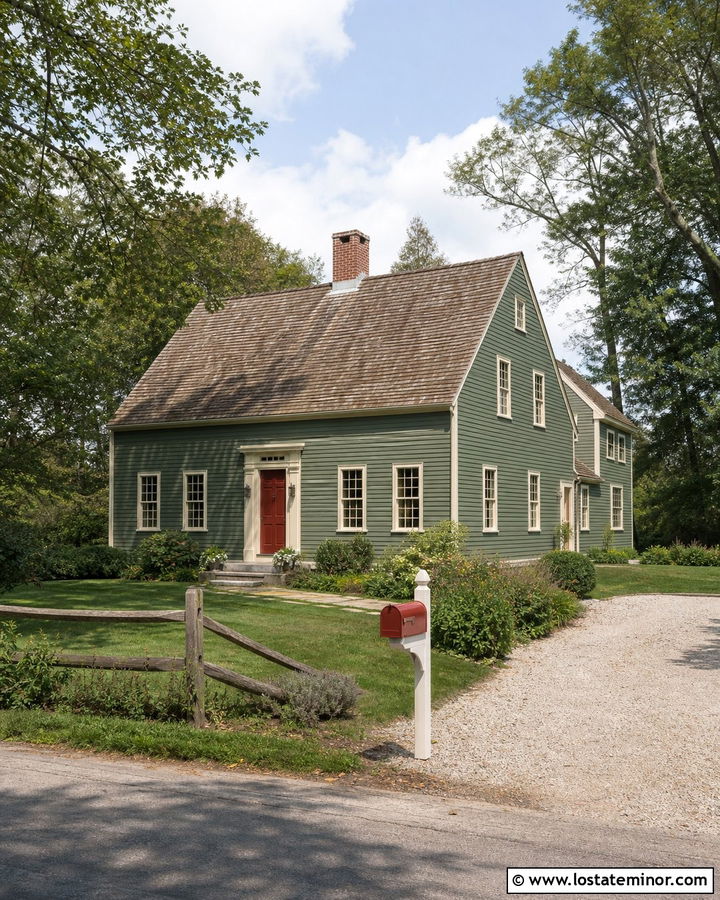 Moss Green Saltbox House With Red Mailbox - 30 Moss Green House Design With Mailbox Ideas