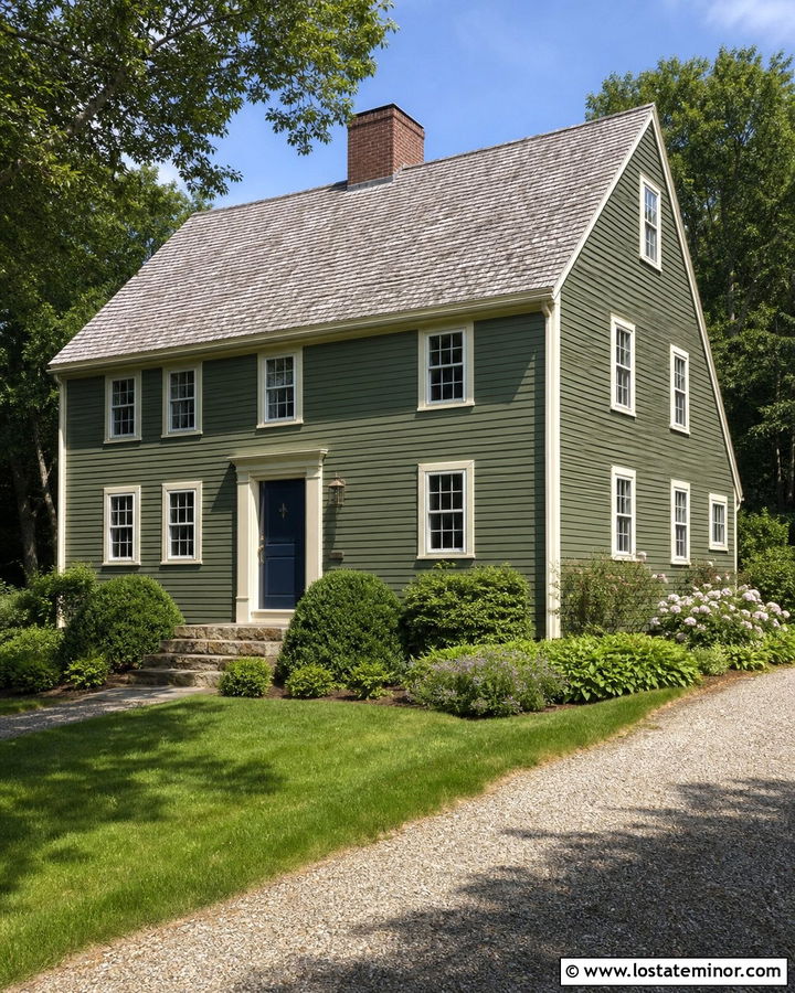 Moss Green Saltbox With Navy Dutch Door - 30 Moss Green House Design With Dutch Door Ideas