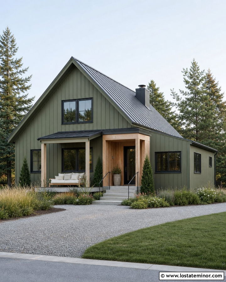 Moss Green Scandinavian House With Pale Wood Daybed - 30 Moss Green House Design With Daybed Ideas