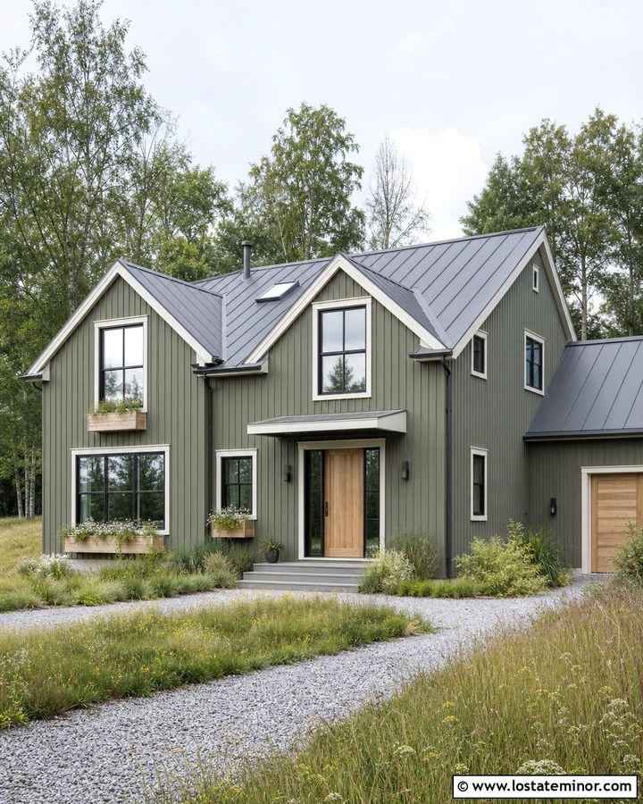 Moss Green Scandinavian House With Wood Window Boxes - 30 Moss Green House Design With Window Boxes Ideas