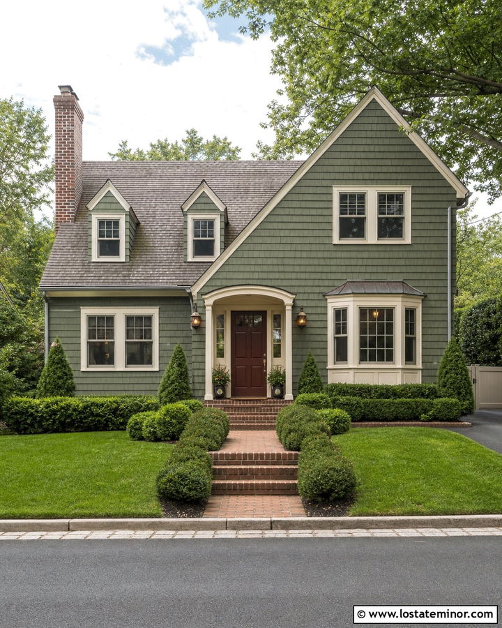 Moss Green Shingle House With Brick Chimney - 30 Moss Green House Design With Shingles Ideas