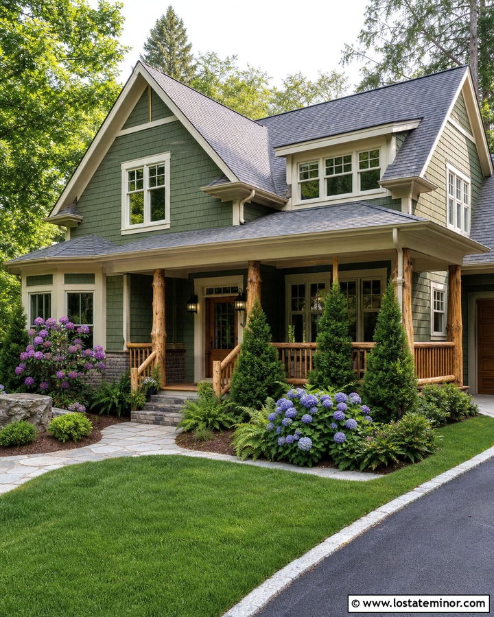 Moss Green Shingle House With Cedar Landscaping - 30 Moss Green House Design With Landscaping Ideas