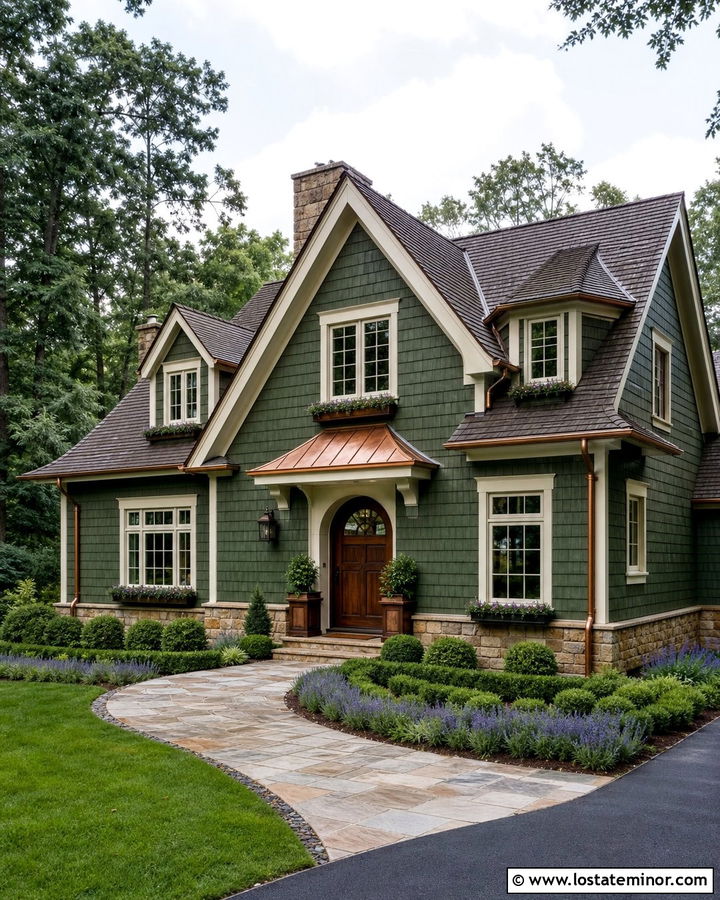 Moss Green Shingle House With Copper Accents - 30 Moss Green House Design With Shingles Ideas