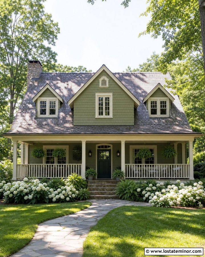 Moss Green Shingle House With Cream Railings - 30 Moss Green House Design With Railings Ideas