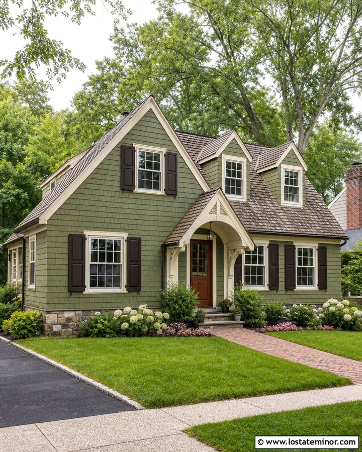 Moss Green Shingle House With Cream Trim - 30 Moss Green House Design With Shingles Ideas