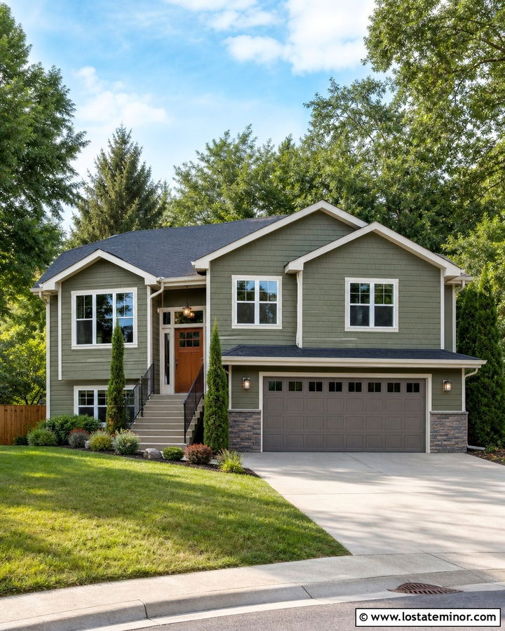 Moss Green Shingle House With Gray Garage - 30 Moss Green House Design With Shingles Ideas