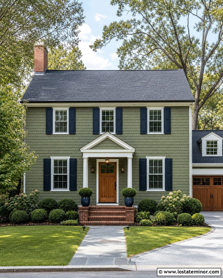 Moss Green Shingle House With Navy Shutters - 30 Moss Green House Design With Shingles Ideas