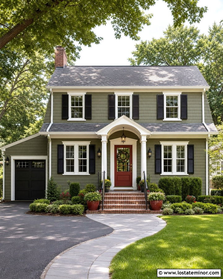 Moss Green Shingle House With Red Door - 30 Moss Green House Design With Shingles Ideas