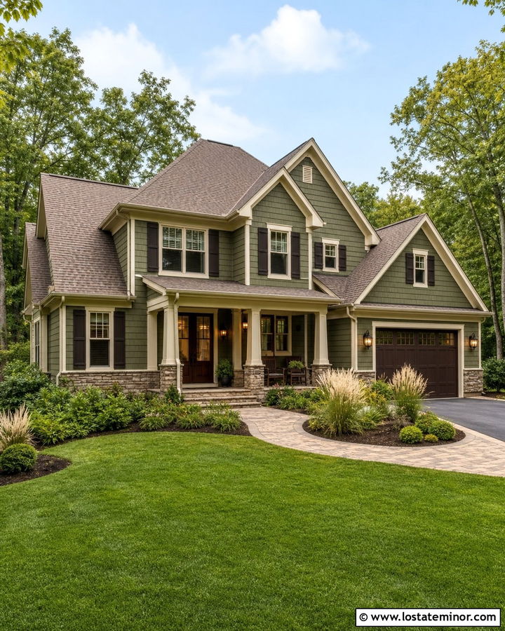 Moss Green Shingle House With Tan Roof - 30 Moss Green House Design With Shingles Ideas