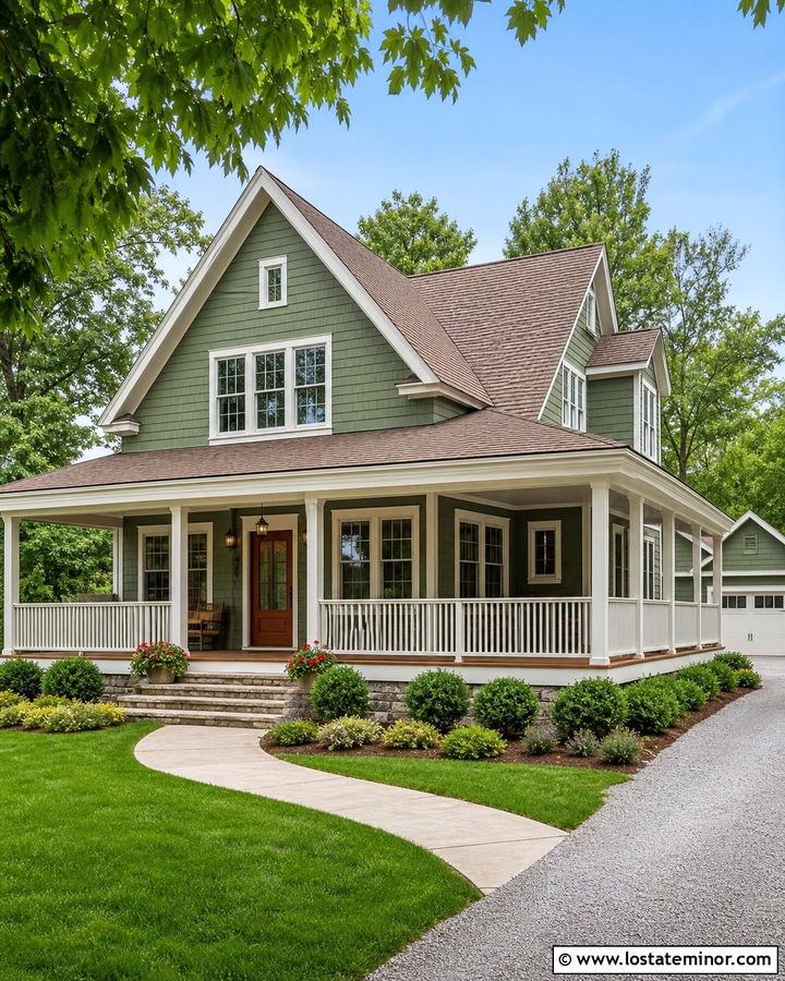 Moss Green Shingle House With Wraparound Porch - 30 Moss Green House Design With Shingles Ideas