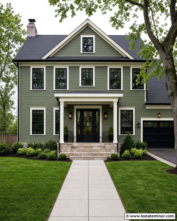 Moss Green Siding With Black Front Door - 30 Moss Green House Design With Siding Ideas